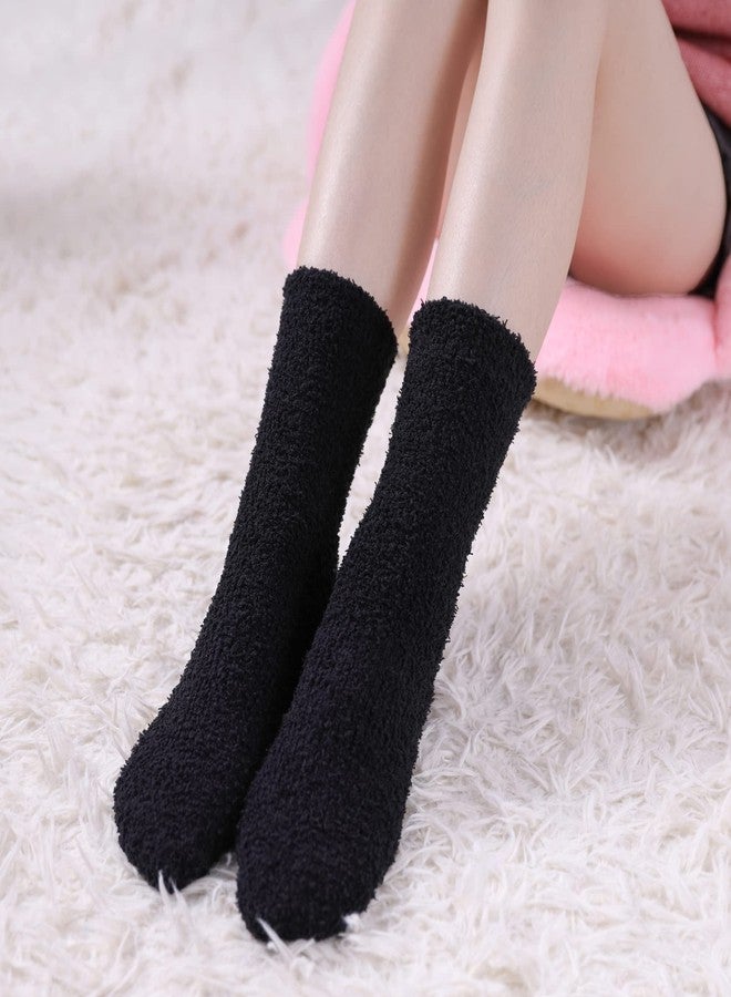 LINEMIN Womens Fuzzy Socks Cozy Fluffy Winter Warm Slipper Socks Microfiber Soft Home Sleeping Socks (6 Pack Soild Color C) - Image 2